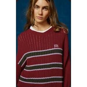 BDG UO Crochet Knit Academia Pullover Crewneck Sweater Striped Large OB1737436